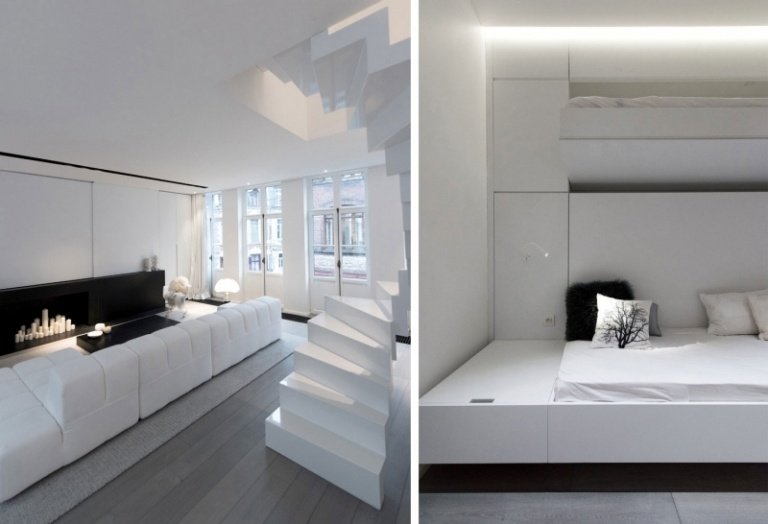svart-vit-möblerad-lägenhet-lyx-minimalistisk-möblering-hopfällbar-säng-funktionell