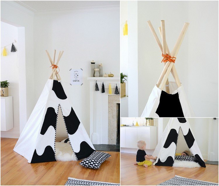 Tipi-tält-barn-gör-det-själv-trä-stolpe-entrématta