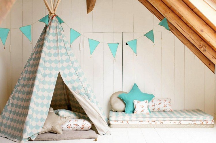 Tipi tält indian-play tält-barn-mysigt-hörn-vimpel-kedja-design