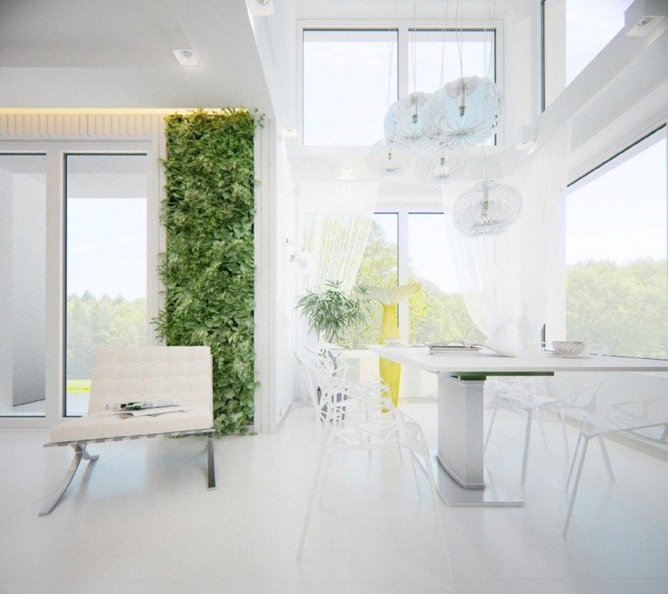 Indirekt belysning-idéer-vardagsrum-tak-ren-vit-möblering-vägg grön-dekoration
