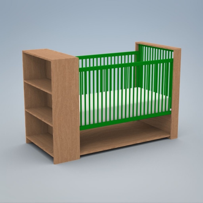Individuell-trä-baby-säng-aj-spjälsäng-gitter-grön-markera-i-baby-rummet