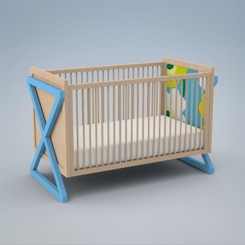 Individuell-baby-säng-kampanj-modern-design-x-ben-blå-färg