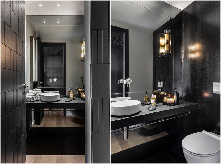 svart badrum design industriell chic stil