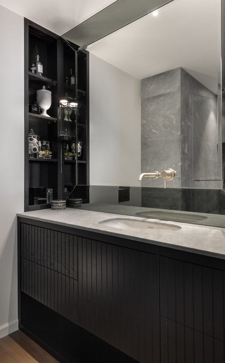badrum industriell chic stil svart grå minimalistisk