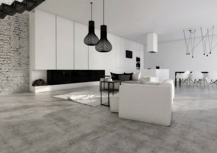 minimalistisk inredning tegel svart vit industriell look