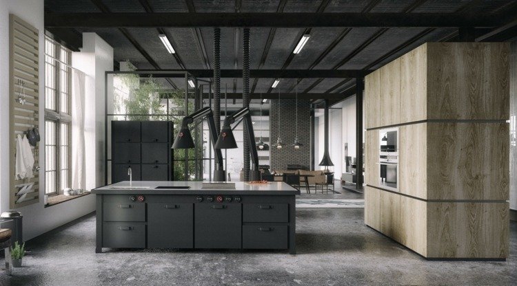 kök industriell design betonggolv rustikt utseende