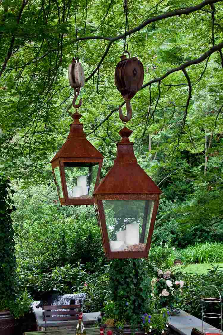 industriellt utseende trädgård design idéer tips armatur lampa lykta