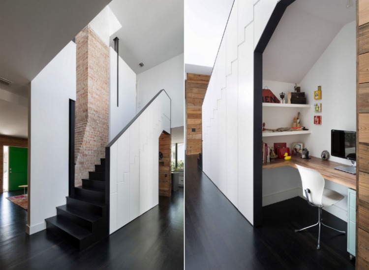 interiör-trappa-modern-design-svart-vit-tegel vägg-lagringsutrymme
