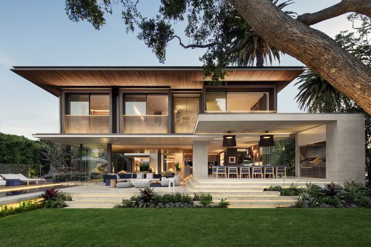 modern villa täckt terrasser led remsor belysning