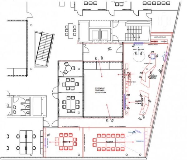 Innovativ design briefing center Microsoft mötesrum plan