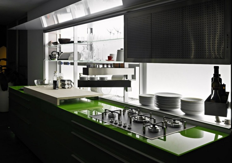 köksskåp design spis-gas-högblank-grön-porslin