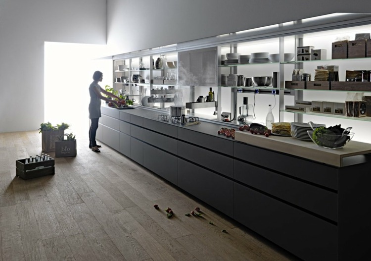 köksskåp design grå-kök-modern-stil-hyllor-öppna-laminat