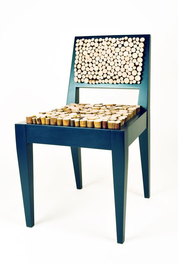 blå stol trä design