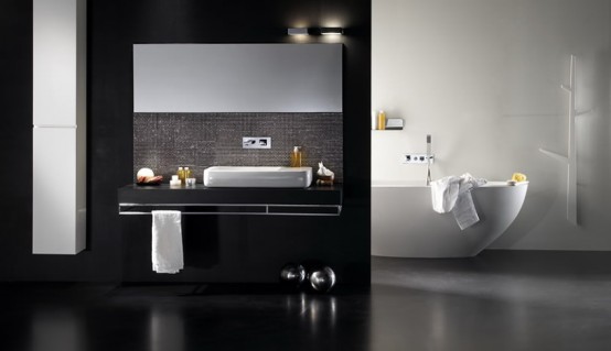 Idé för badrumsdesign i svart och vitt