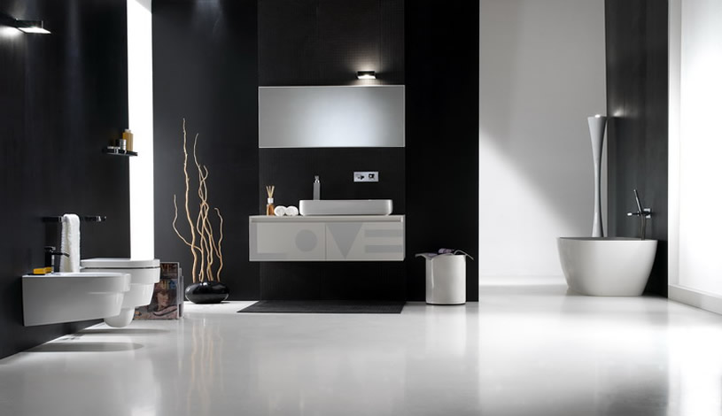 svartvitt minimalistisk badrumsdesign