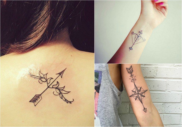 zodiaken-tatuering-skytten-tecken-pil-hals-handled-överarm-insida