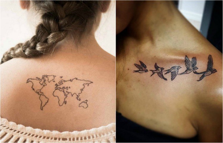 zodiac tattoo skytten idéer världskarta fåglar frihet symbol