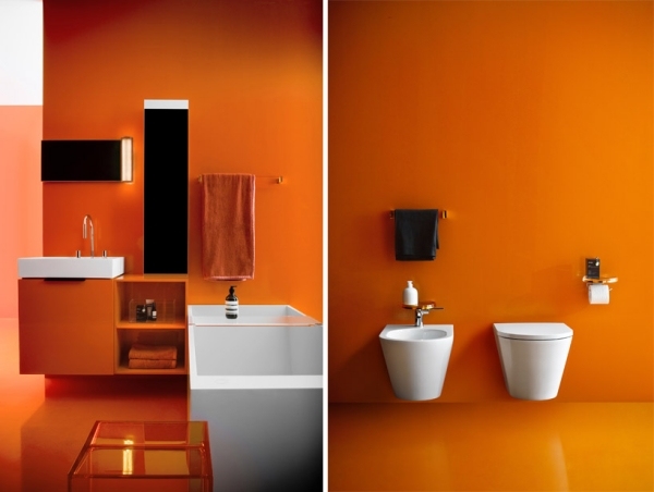 Komplett badrumssamling Orange väggfärg Kartell-Laufen projekt