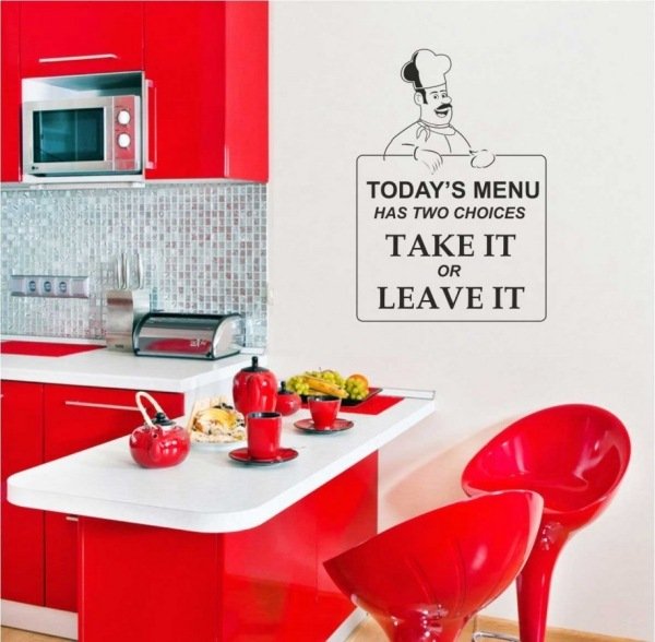 Väggdesign kök röd vägg klistermärke säger