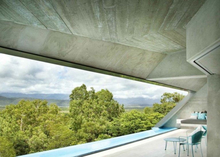 interiör betong granit futuristisk design panorama terrass möbler