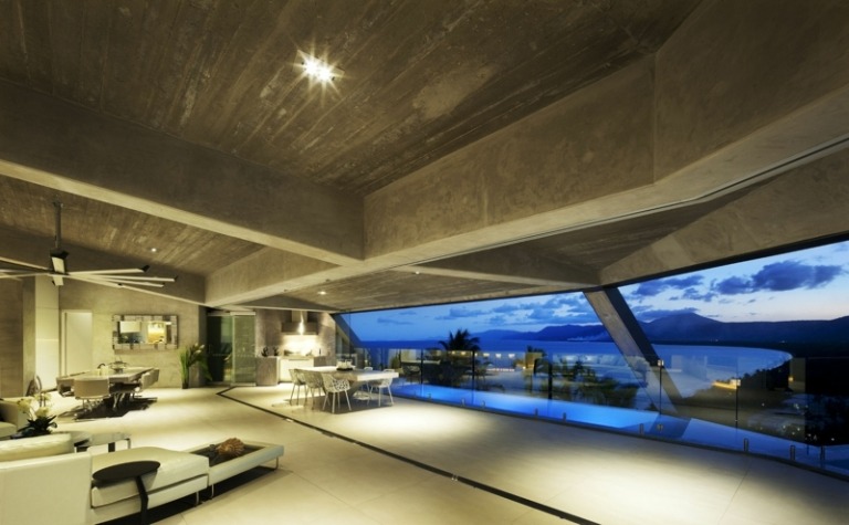interiör betong granit vardagsrum idé takterrass soffa