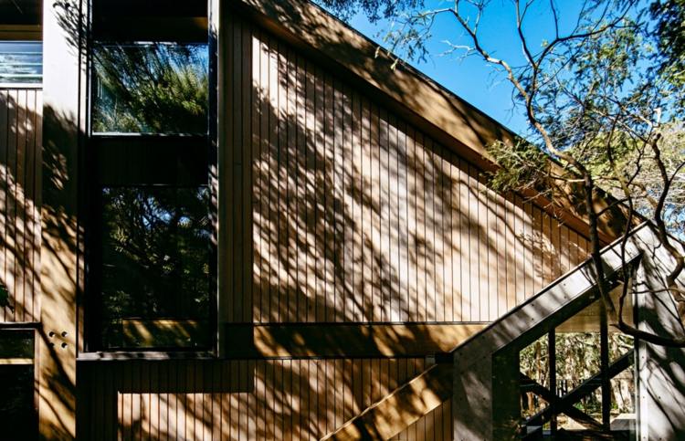 fasad stuga träpaneler modern arkitektur skog landskap