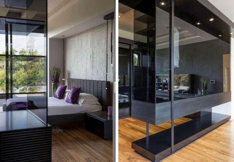 hus naturliga material visa upp svart glas modern design möbler