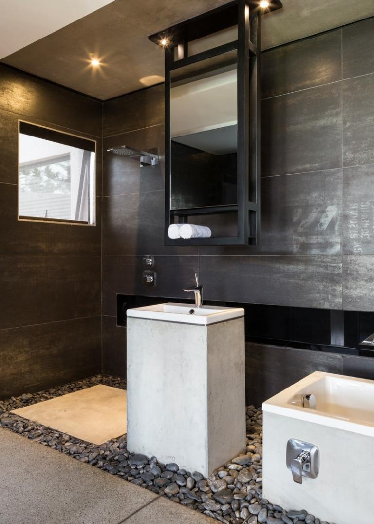 interiör golv betong badrum minimalistiska stenar sjunker kakel