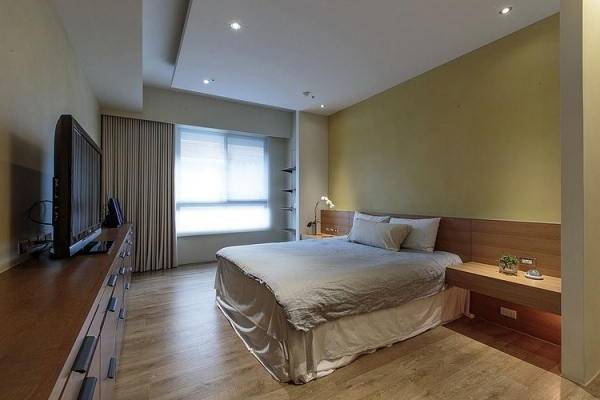 sovrum lägenhet taiwan varma toner möblering förslag deco trä