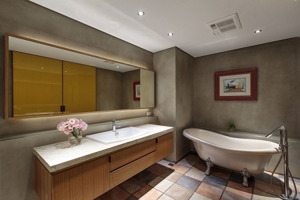 badrum trendiga möbler förslag inredning spegel urban stil