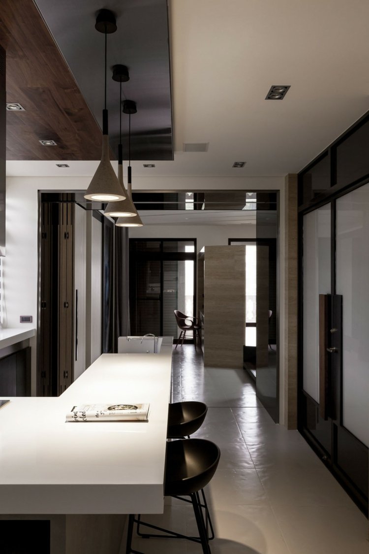 modern kök idé hängande lampor bar stol dörr sovrum