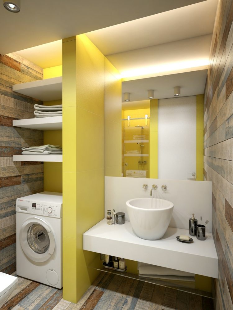 inredning badrum toalett vägg byggnad gul tvättställ hylla