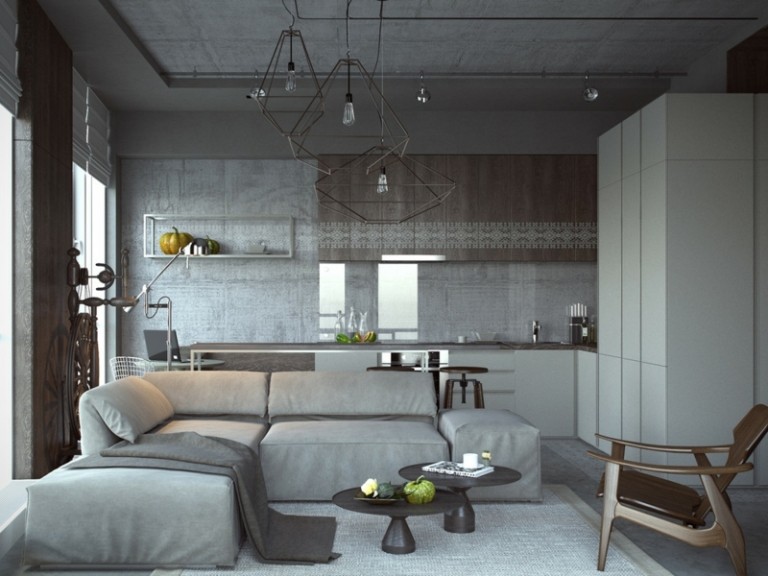 design interiör modern soffa vardagsrum kök tapet design