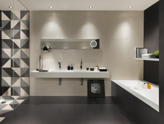 badrumsplattor storformat väggplattor ecru geometriskt mönster
