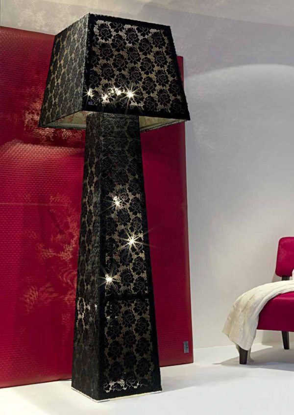 svart spets lampskärm italien dekorativ golvlampa