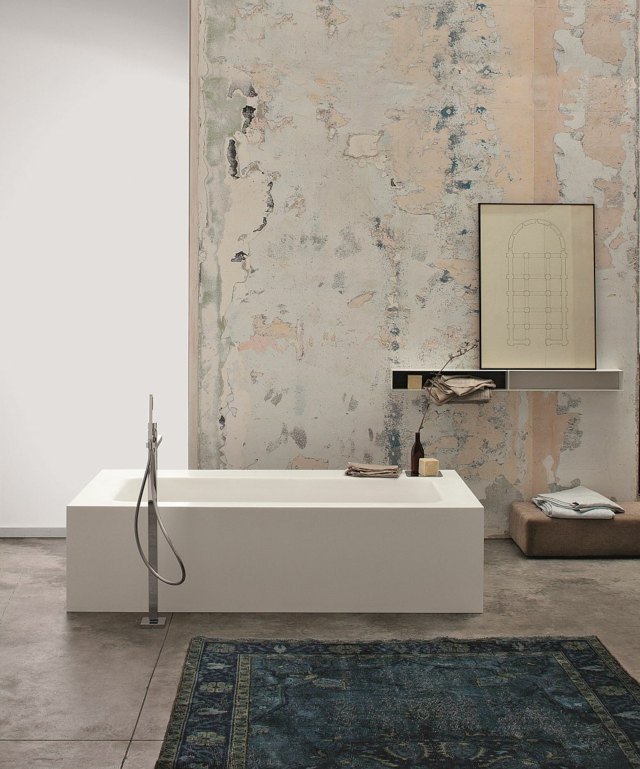 Konst-vägg-badkar-vitt-rektangulärt badkar