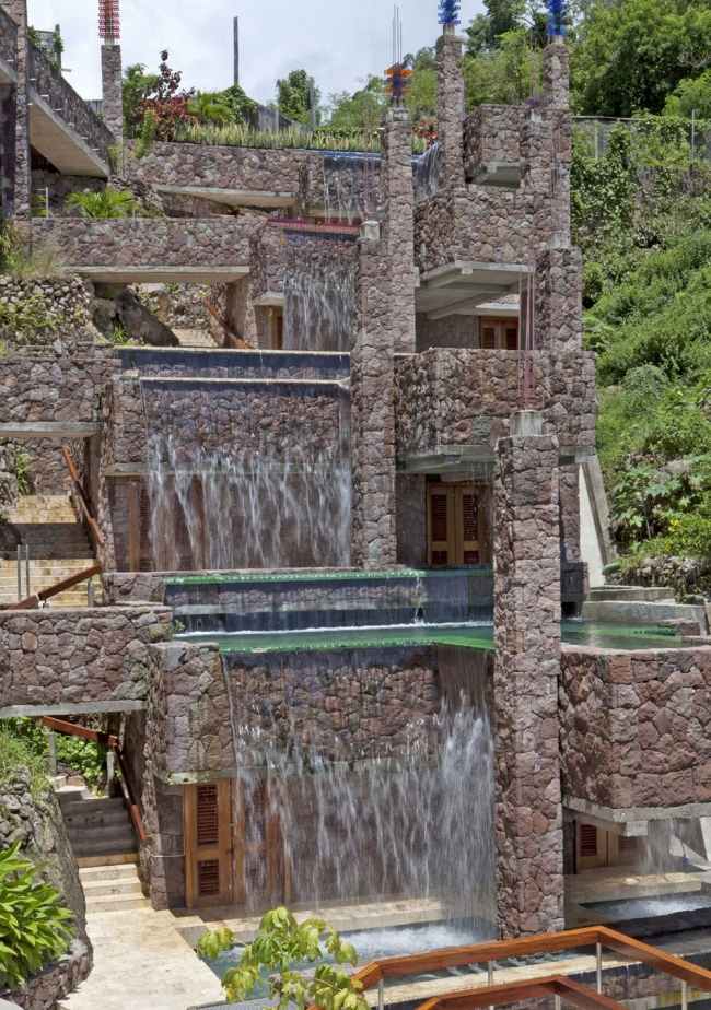 jade mountain resort karibiska terrasser sten fasad pelare pool