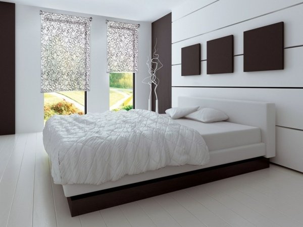 Sovrum rullgardiner tyg vit brun möbler