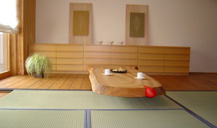 japansk dekoration tatami-träd-stam-bord-ljus-trämöbler