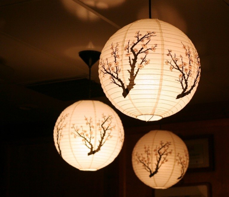 deco japansk rispapper boll körsbärsträd motiv blomma lampor