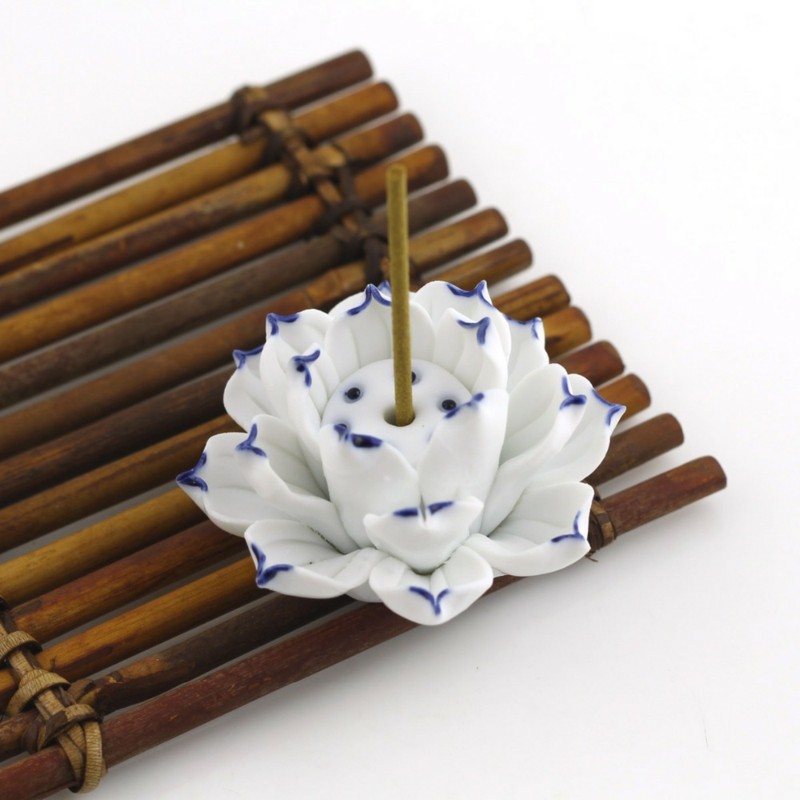deco japansk bambu matta lotus stativ rökelse pinnar