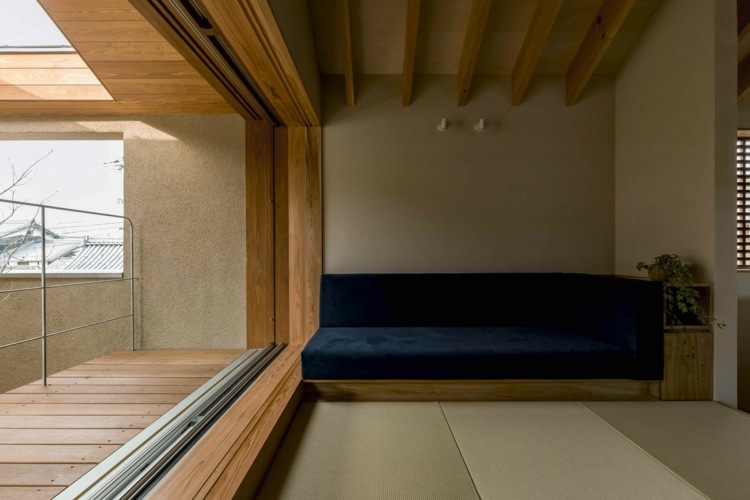 trä balk deke japansk arkitektur soffa