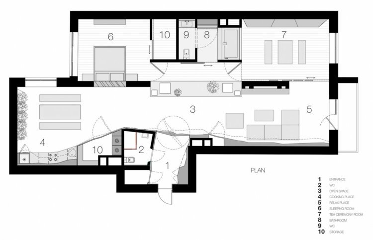 planlösning japansk stil lägenhet mosauk m17 design