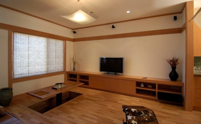 vardagsrum matbord lowboard tv japanskt golv