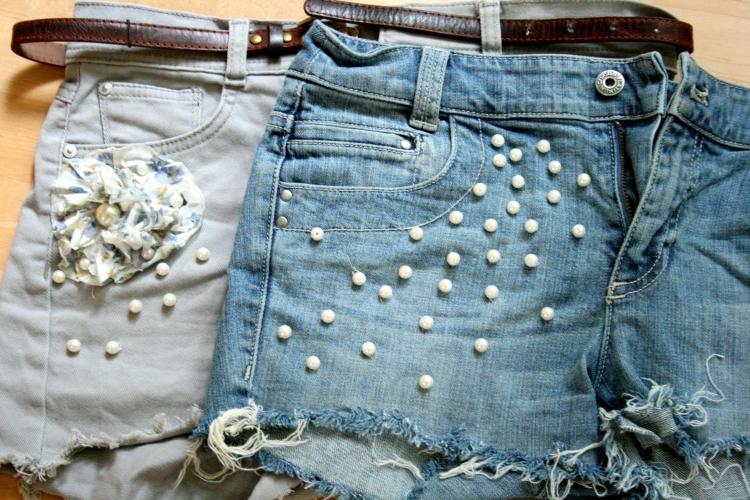 jeans-shorts-med-pärlor-dekorera-idéer-vit-revet-används-look