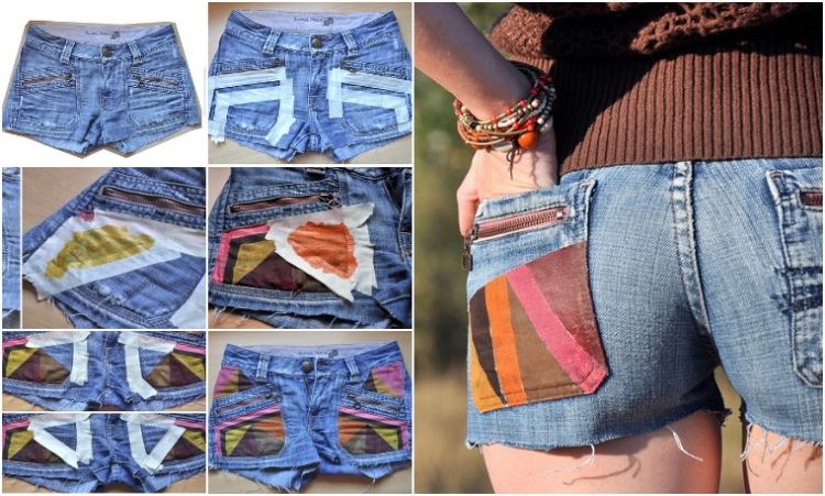 Gör jeansshorts själv aztec muser tyg färg