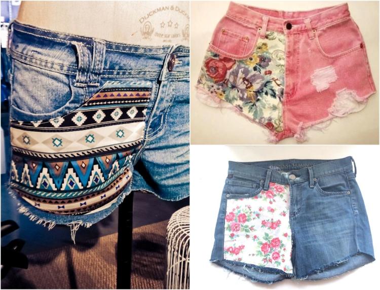 jeans-shorts-gör-det-själv-tyg-nära-aztec-blommönster