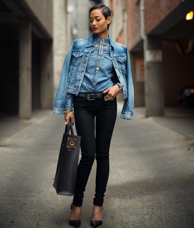 Jeansjacka blå svarta jeanspumps