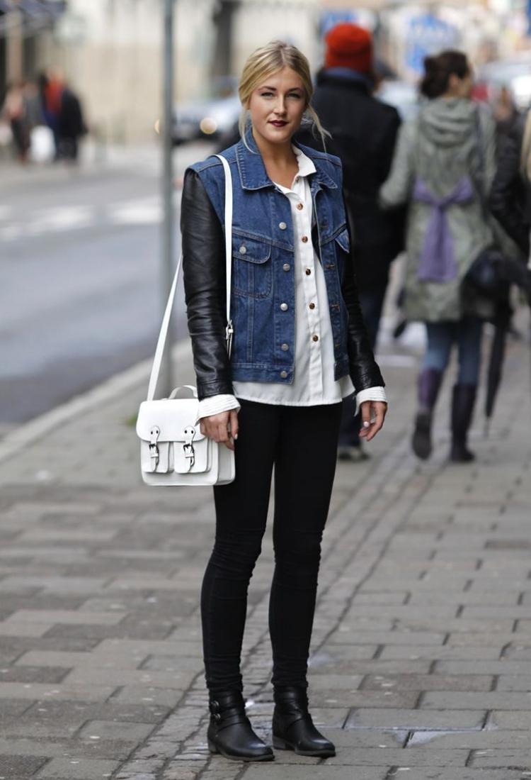 denim-väst-kombinera-kvinnor-läder-jacka-svart-street-stil