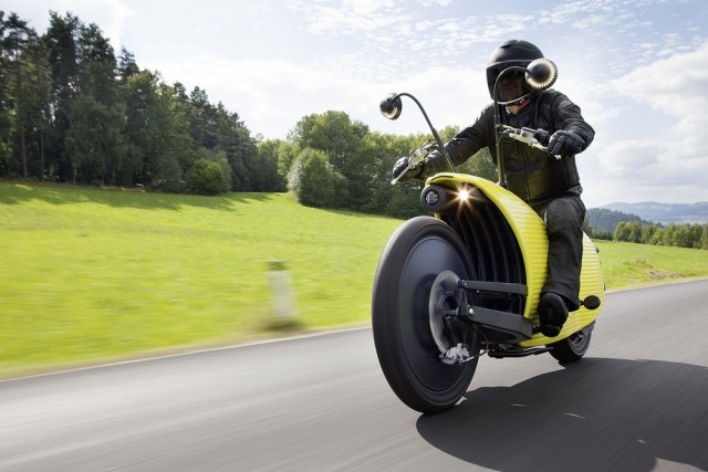 Johammer elektrisk motorcykel J1 gul färg fram Österrike